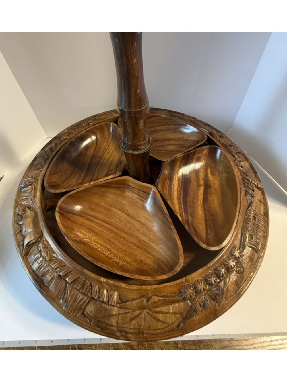 Vintage Rosas Philippine Monkey Pod Wood 3 Tier Lazy Susan Serving Set Pineapple - Picture 7 of 16